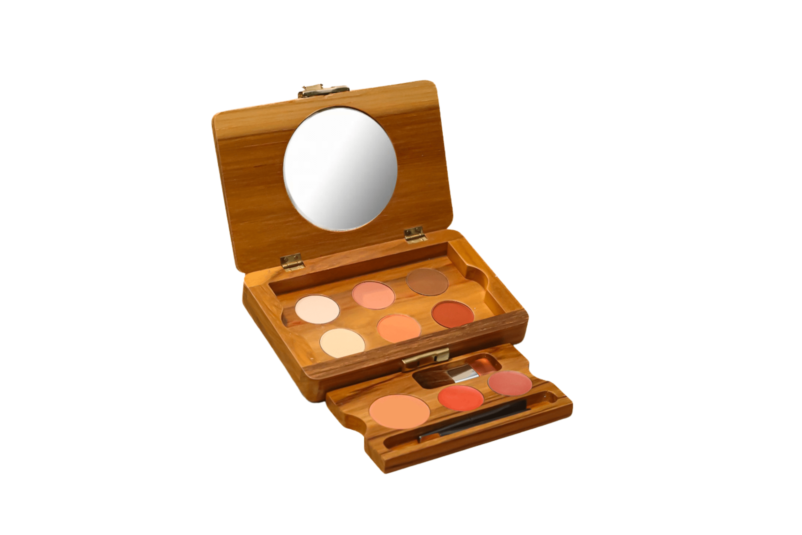 Paleta combinada que contiene 6 sombras, 2 labiales, 1 rubor, brocha para rubor, pincel para labial y pincel para sombras. Elige entre 6 sombras, 2 labiales y 1 rubor en las opciones disponibles en el catálogo de colores Valor: $210.000